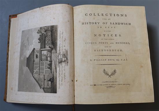 SANDWICH: Boys, William - Collections for an History of Sandwich in Kent, 4to, tree calf, with 40 plates and maps,